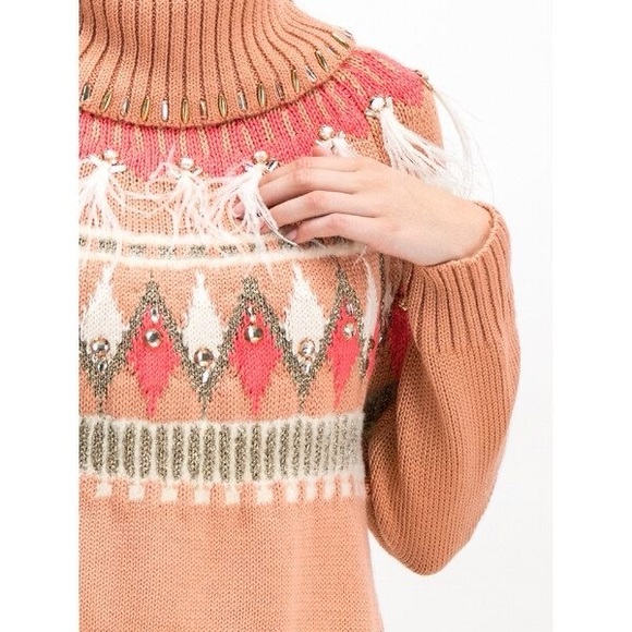 TWINSET Pullover Sweater With Embroidery and Pink Feathers Size XS New - Picture 5 of 16